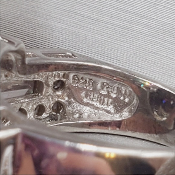 Checkerboard Cut Genuine Tanzanite & Diamond Simulant 925 Sterling Silver Ring - Picture 5 of 7